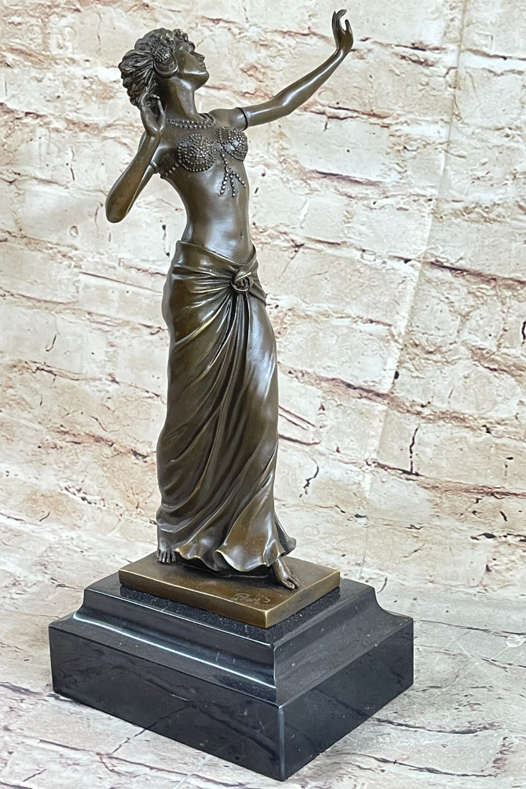 ART NOUVEAU SIGNED BRONZE GYPSY DANCER STATUE  FIGURINE FIGURE SCULPTURE GILT ARTWORK