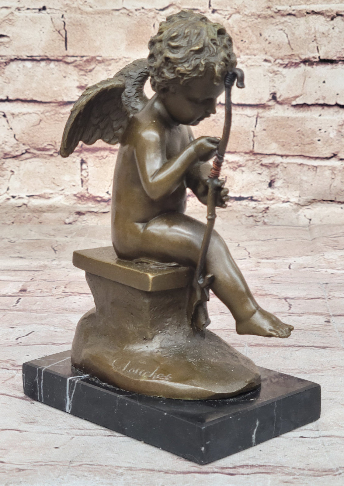 Boy Angel Sculpture: Charles Louchet`s Cupid - Hot Cast Bronze for Home Office