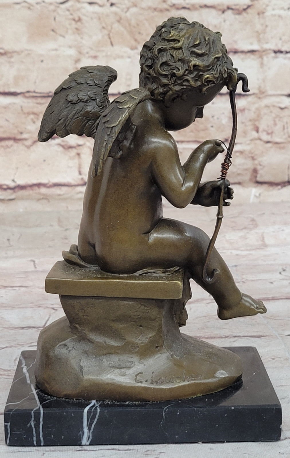 Boy Angel Sculpture: Charles Louchet`s Cupid - Hot Cast Bronze for Home Office