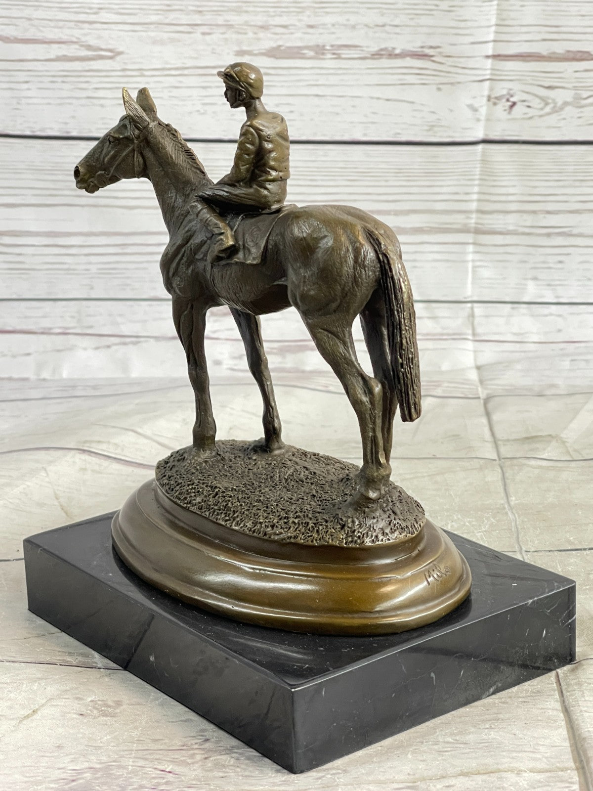 French Vintage Bronze Statue Sculpture Horse Jockey France circa1970 Home Decor