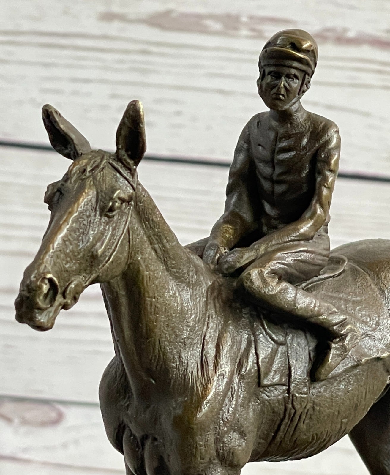 French Vintage Bronze Statue Sculpture Horse Jockey France circa1970 Home Decor