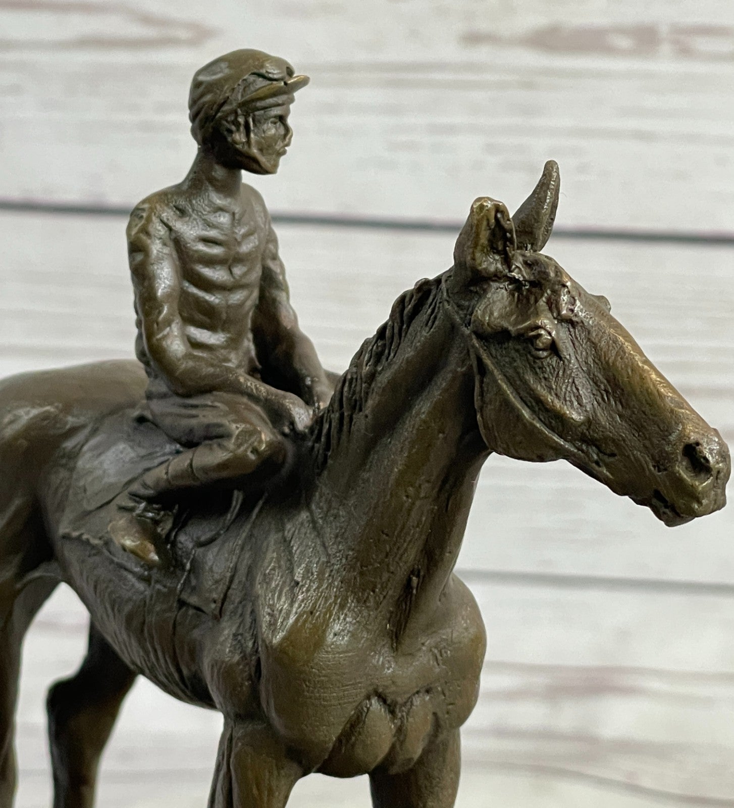 French Vintage Bronze Statue Sculpture Horse Jockey France circa1970 Home Decor