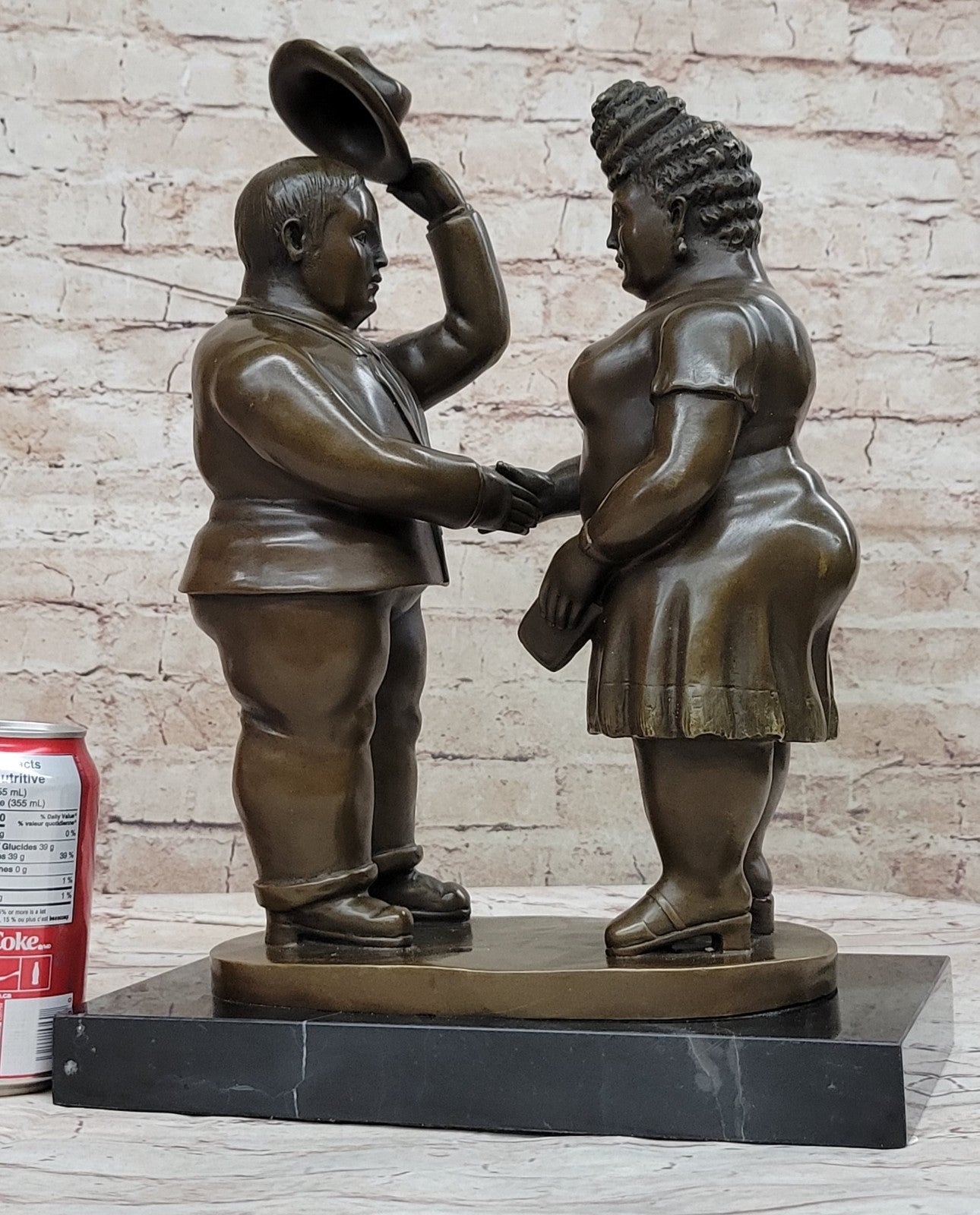 Abstract Modern Art English Man and Woman Bronze Sculpture Signed Botero Figure