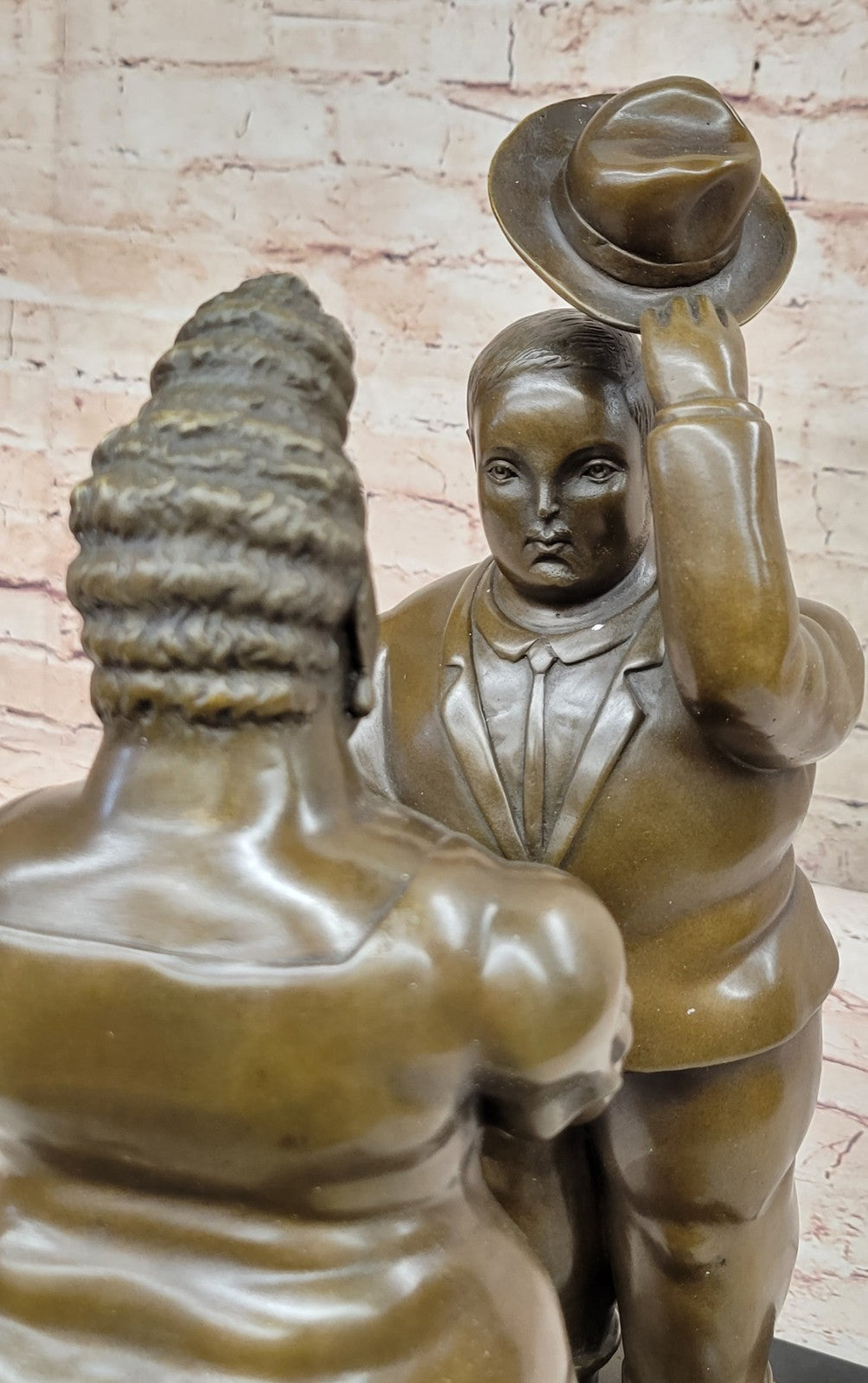 Abstract Modern Art English Man and Woman Bronze Sculpture Signed Botero Figure