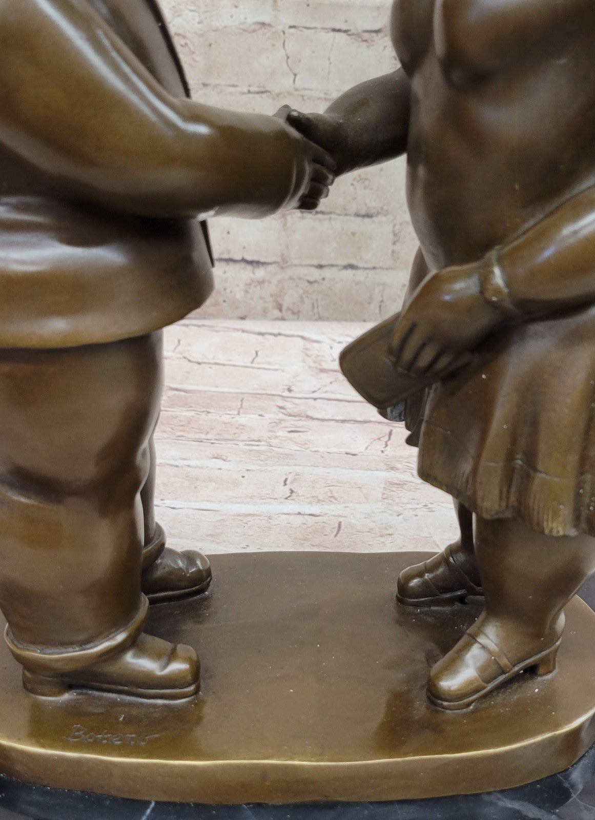 Abstract Modern Art English Man and Woman Bronze Sculpture Signed Botero Figure