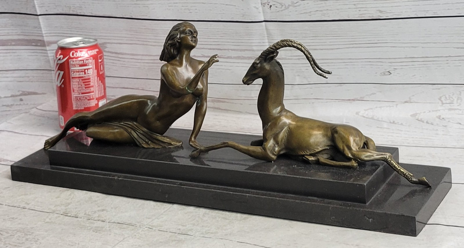 Bronze Sculpture Nude Girl w Goat Animal Lovers Classic Artwork by Vitaleh Aldo