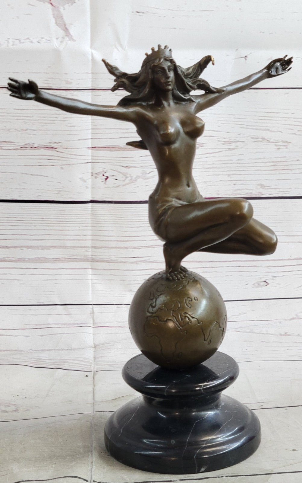 Art Deco Hot Cast Atlas Lady Woman Female Warrior by Mario Nick Nude Bronze