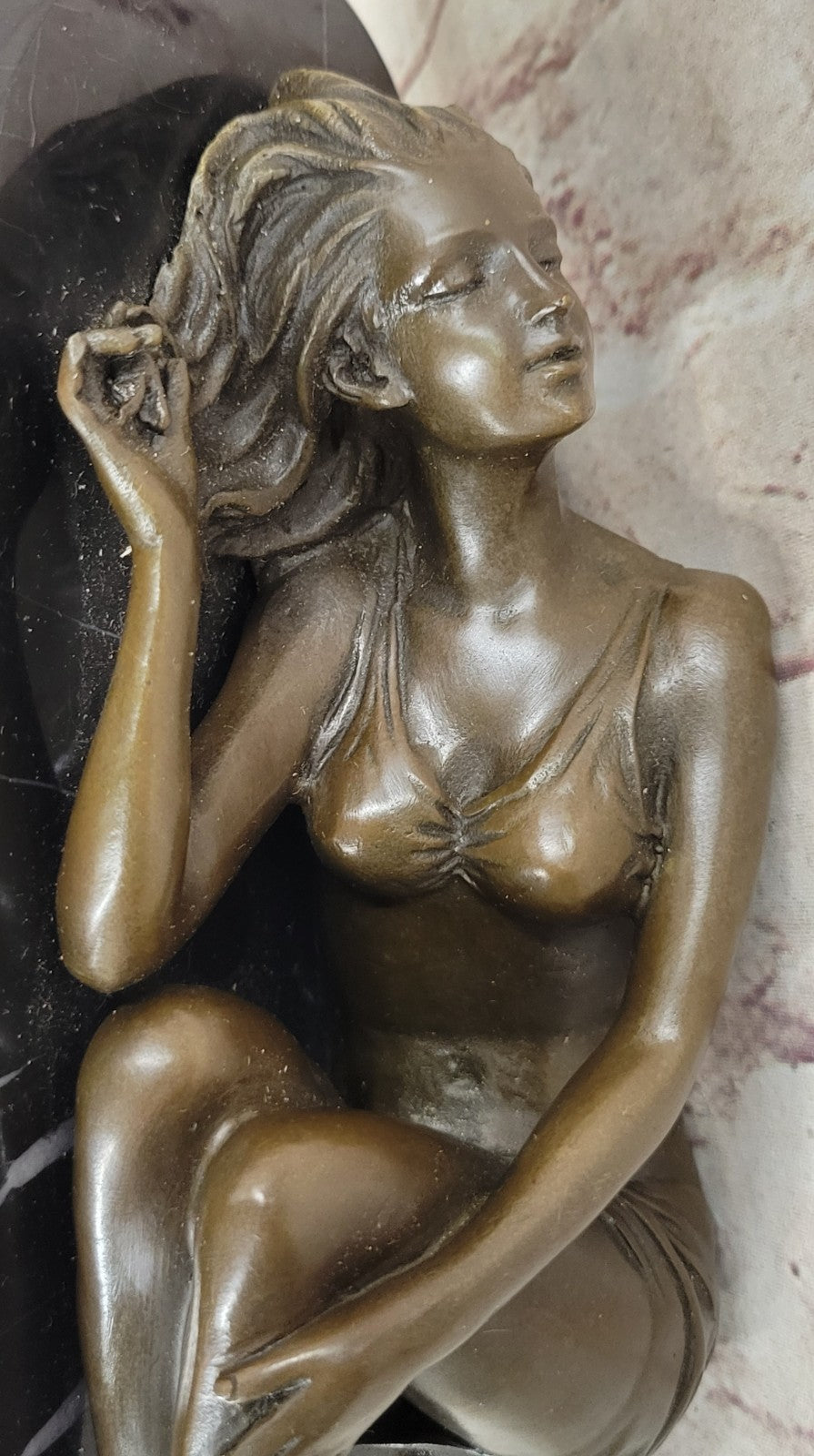 Naked Female Sun Bathing Bronze Sculpture Marble Nude Figurine Figure Home Gift