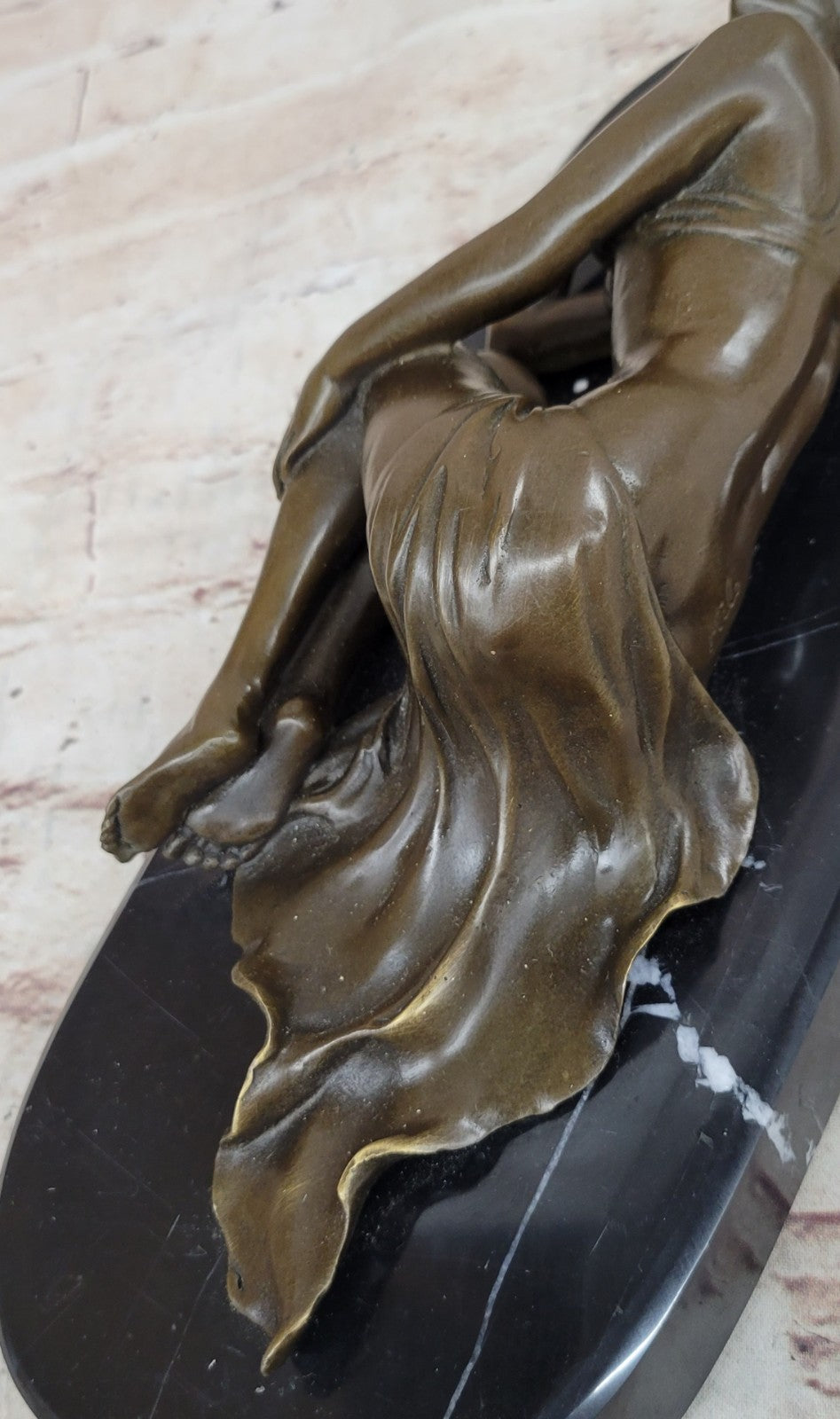 Naked Female Sun Bathing Bronze Sculpture Marble Nude Figurine Figure Home Gift