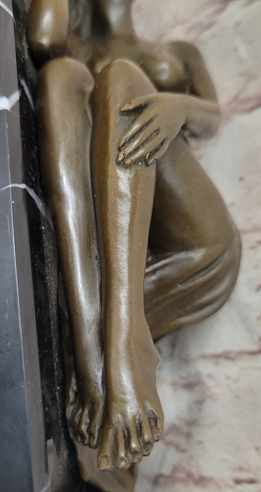 Naked Female Sun Bathing Bronze Sculpture Marble Nude Figurine Figure Home Gift