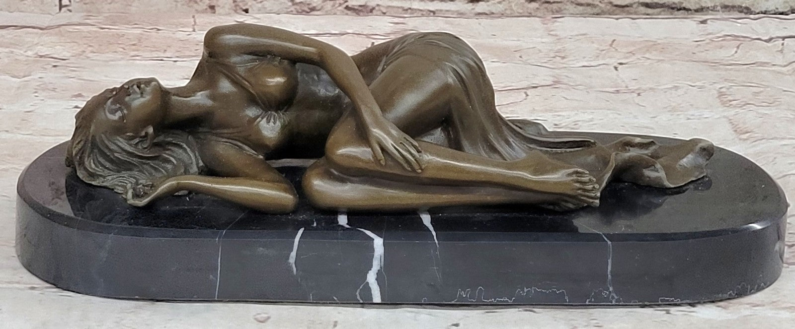 Naked Female Sun Bathing Bronze Sculpture Marble Nude Figurine Figure Home Gift