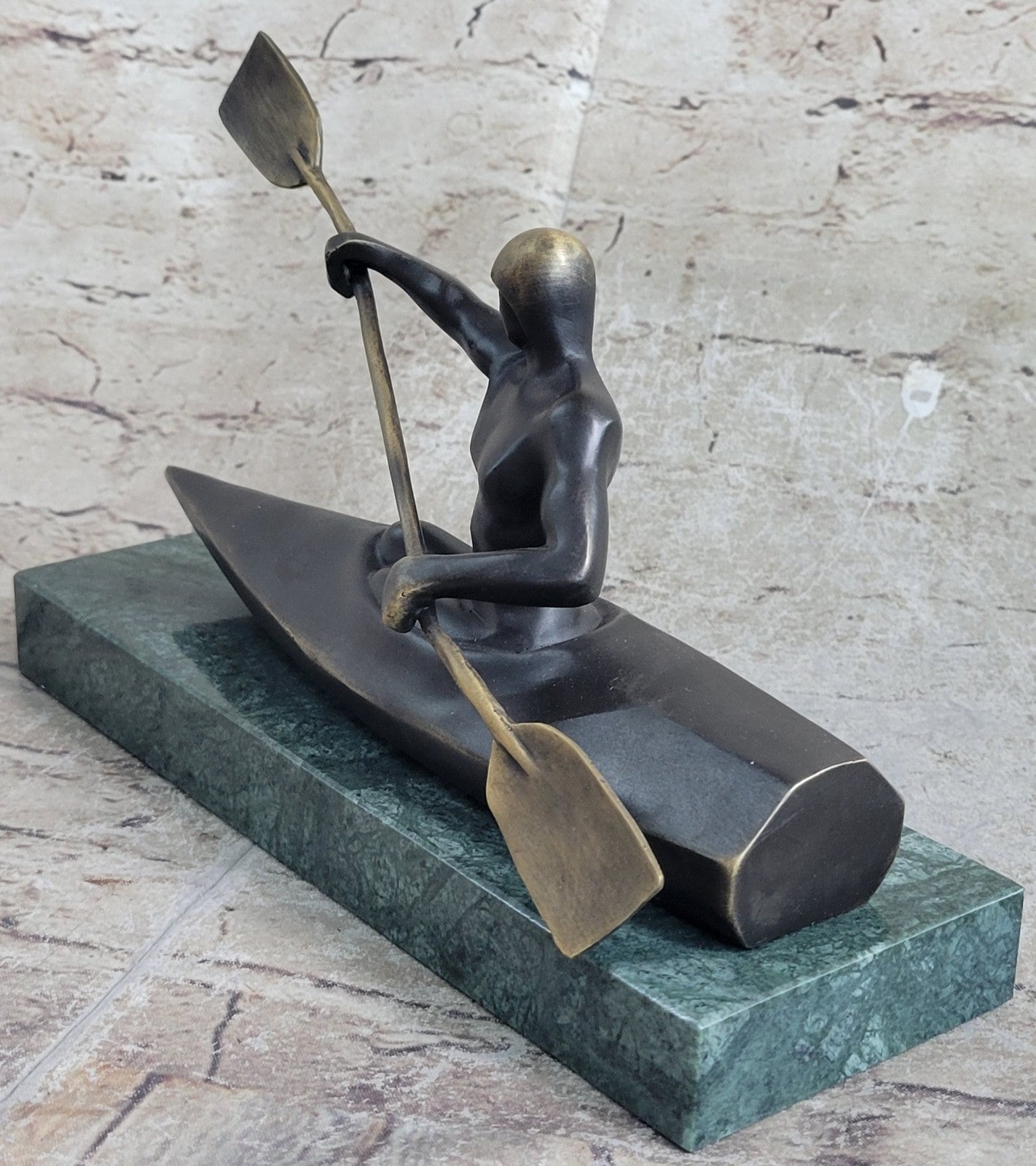 100% Solid Bronze by Lost Wax Method Man Canoer Mid Century Masterpiece Figurine