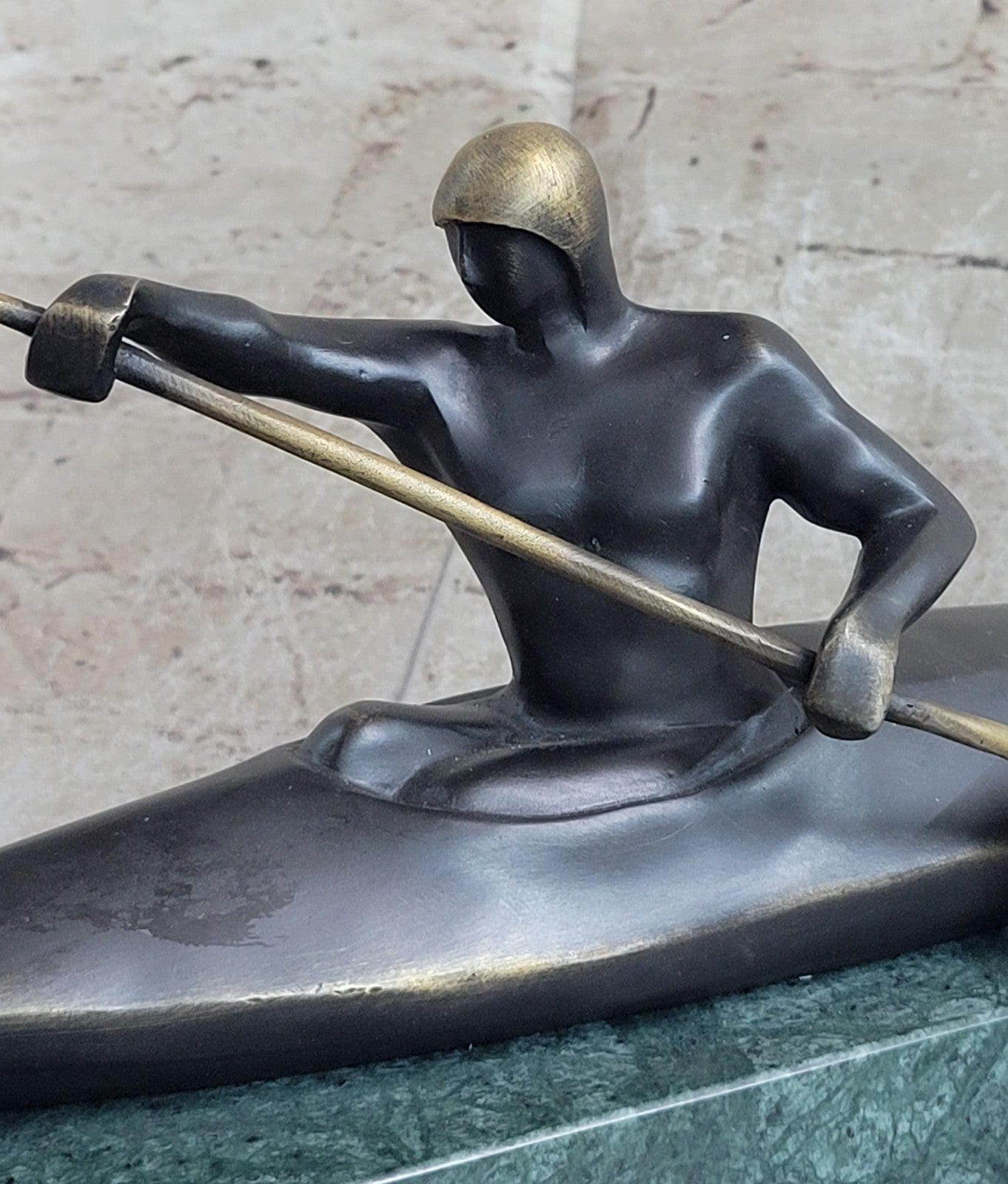 100% Solid Bronze by Lost Wax Method Man Canoer Mid Century Masterpiece Figurine