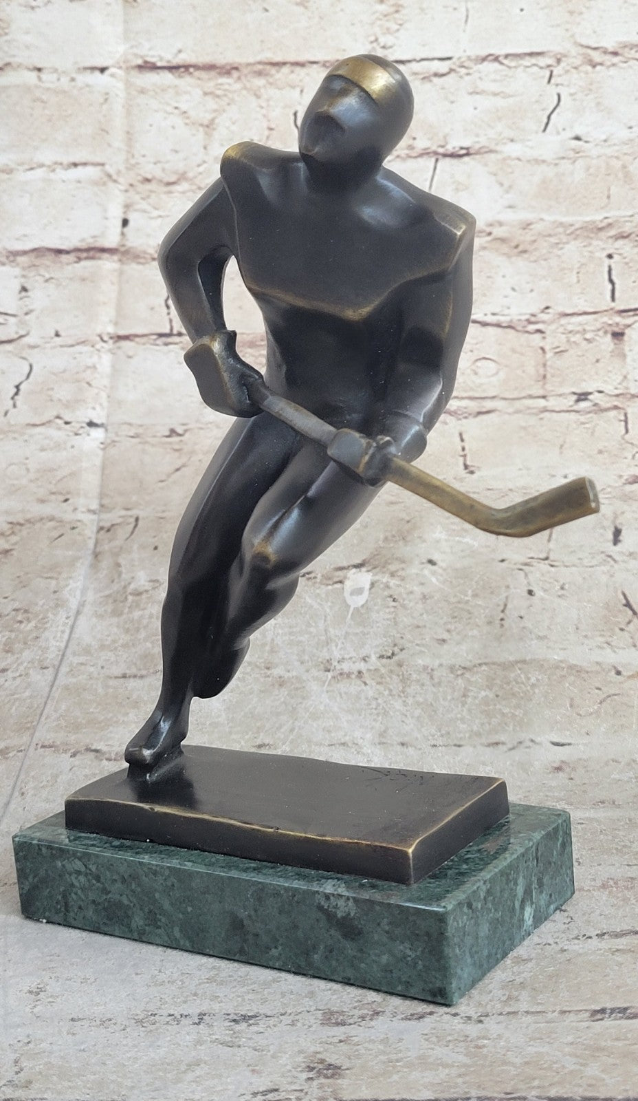 100% Real Bronze Abstract Modern Art Male Hockey Player Sculpture Sport Decor