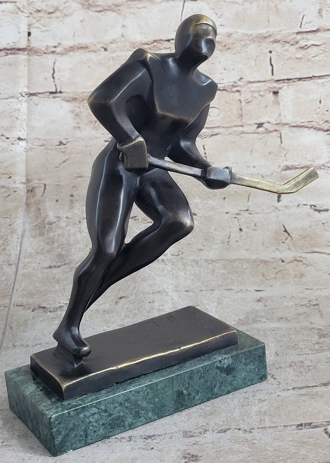 100% Real Bronze Abstract Modern Art Male Hockey Player Sculpture Sport Decor