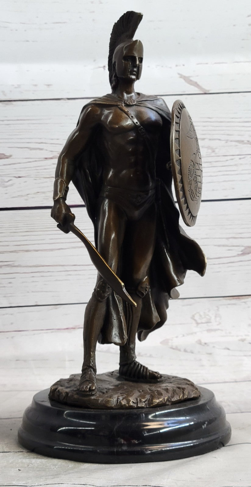 BRONZE ROMAN WARRIOR WITH SWORD AND SHIELD STATUE SIGNED HOT CAST FIGURINE SALE