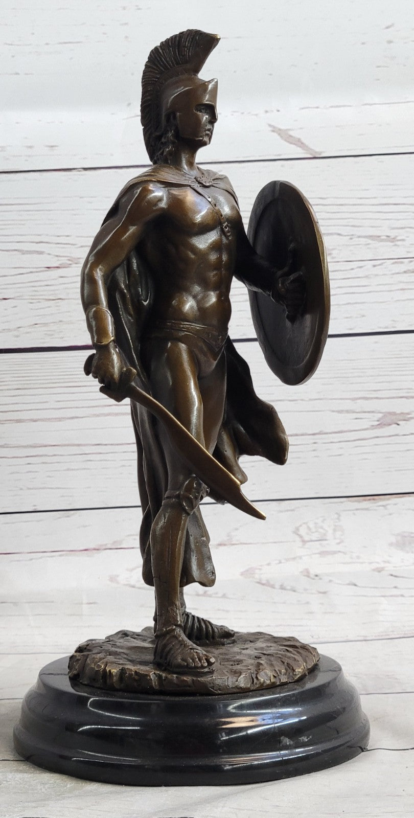 BRONZE ROMAN WARRIOR WITH SWORD AND SHIELD STATUE SIGNED HOT CAST FIGURINE SALE