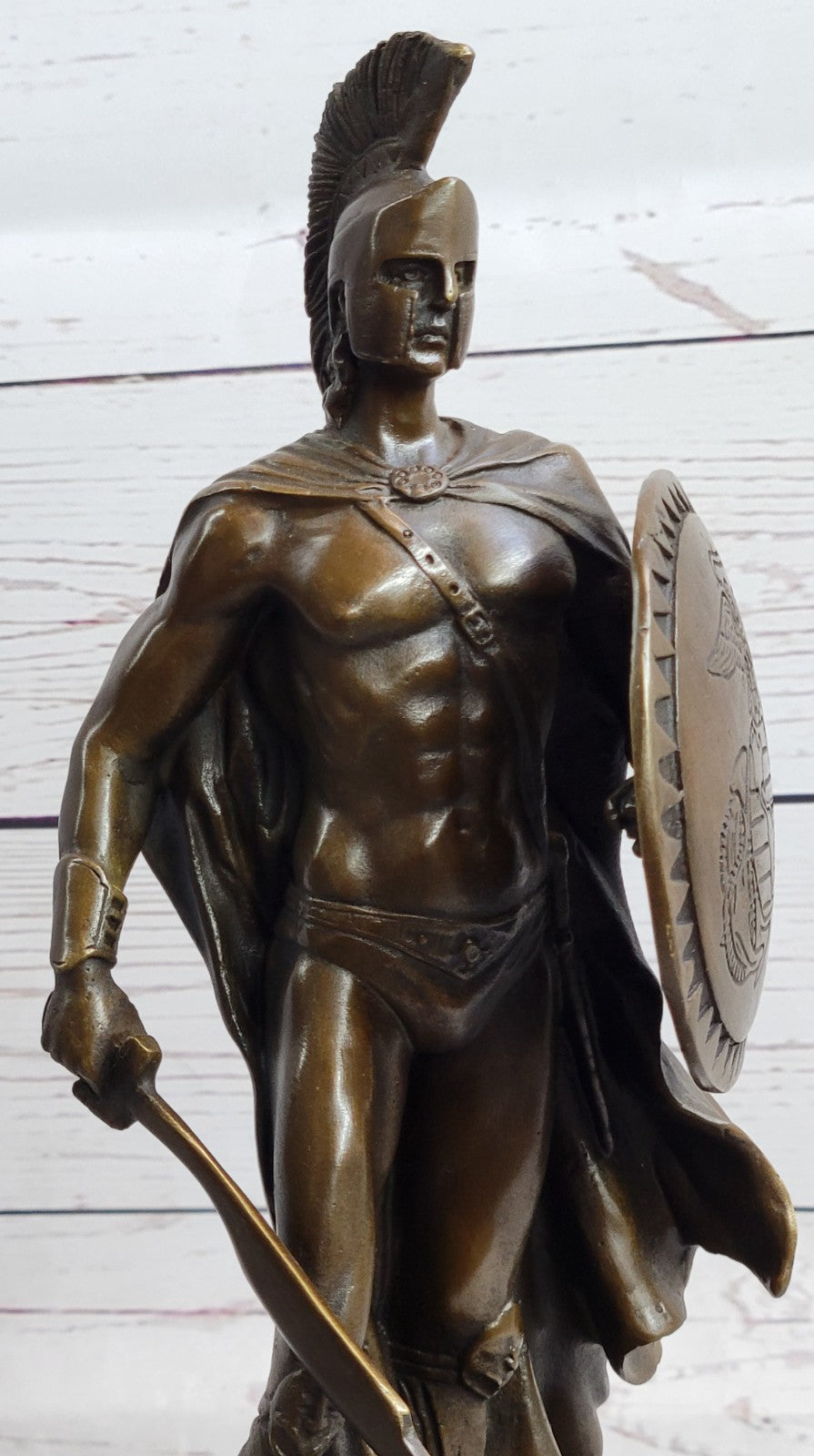 BRONZE ROMAN WARRIOR WITH SWORD AND SHIELD STATUE SIGNED HOT CAST FIGURINE SALE