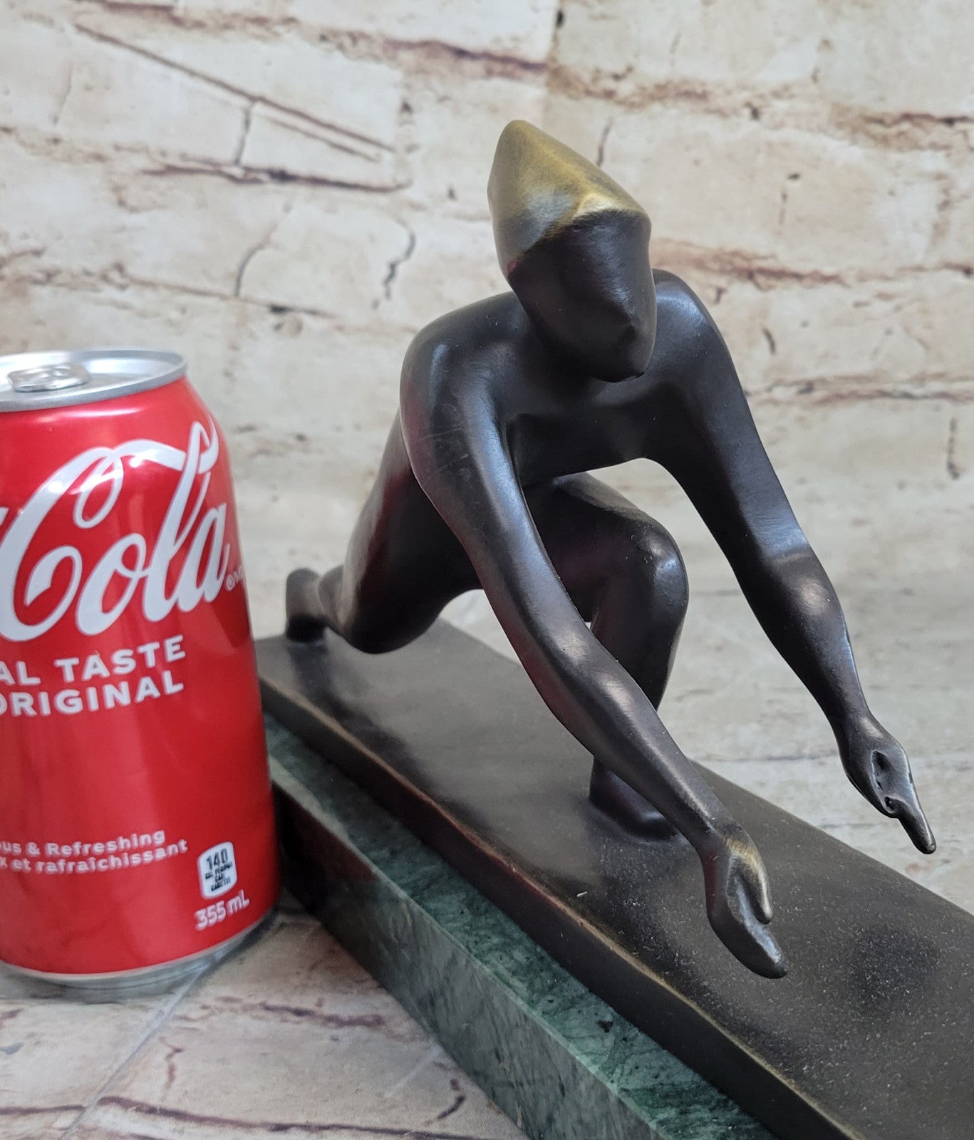 Curling Trophy Mid Century Grand Prize Men`s Male Metal Lost Wax Method Statue