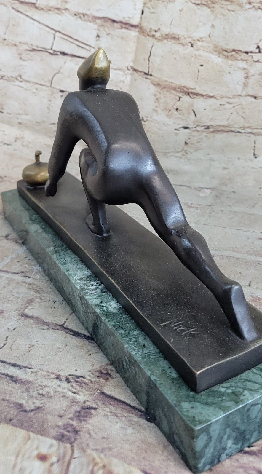 Curling Trophy Mid Century Grand Prize Men`s Male Metal Lost Wax Method Statue