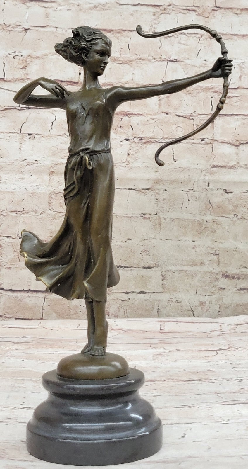 French Art Deco Bronze sculpture of Diana the Huntress Signed Cesaro Decor