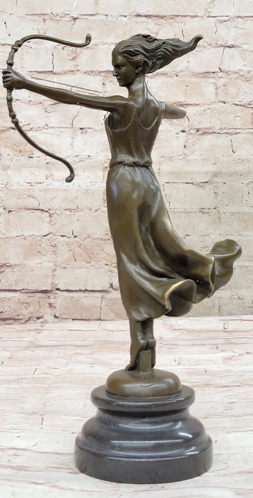 French Art Deco Bronze sculpture of Diana the Huntress Signed Cesaro Decor