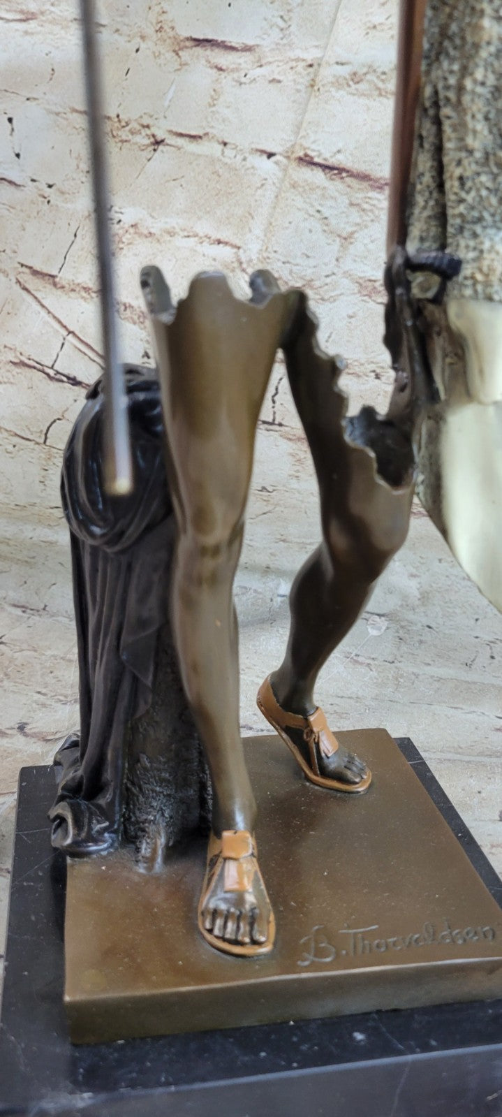 46CM Western Art Deco Bronze Marble Roman warrior Ride Horse Ornament Sculpture