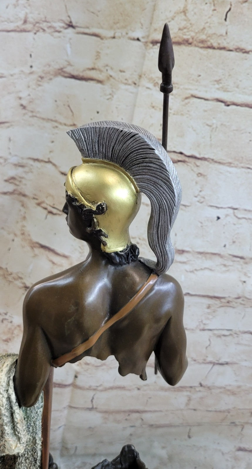 46CM Western Art Deco Bronze Marble Roman warrior Ride Horse Ornament Sculpture