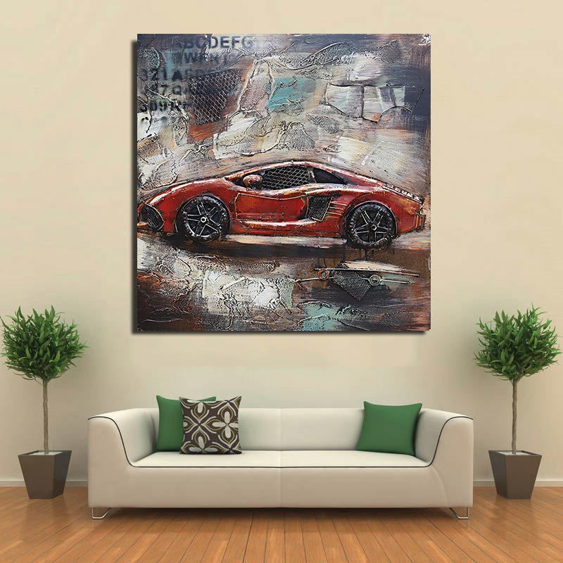 Metal Decoration Oil Painting Wall Art New Racing Car Collectible Artwork