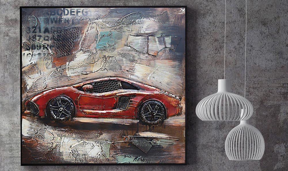 Metal Decoration Oil Painting Wall Art New Racing Car Collectible Artwork