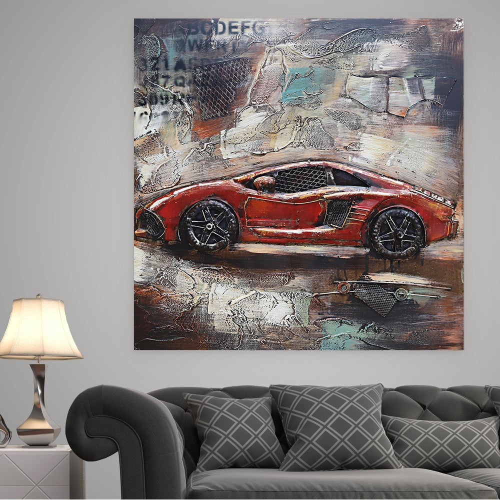 Metal Decoration Oil Painting Wall Art New Racing Car Collectible Artwork