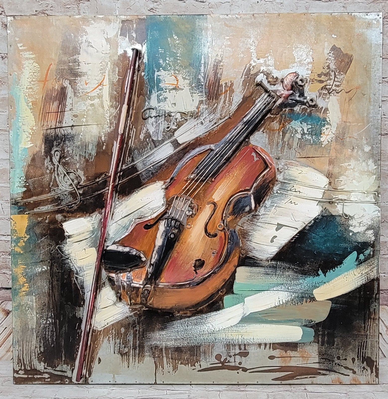 3D Wall Art Abstract Painting on canvas Violin Music Wall Sculpture Hand Made