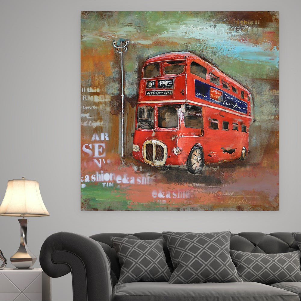 Wall Art Touring London 3D Metal Art Double Decker Bus Home/Garden Decor