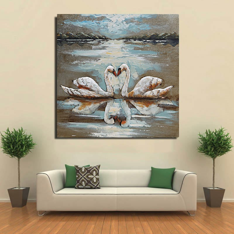 This striking wall art features two swans three Dimensional Fine Art artwork