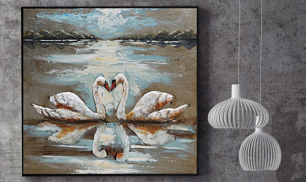 This striking wall art features two swans three Dimensional Fine Art artwork