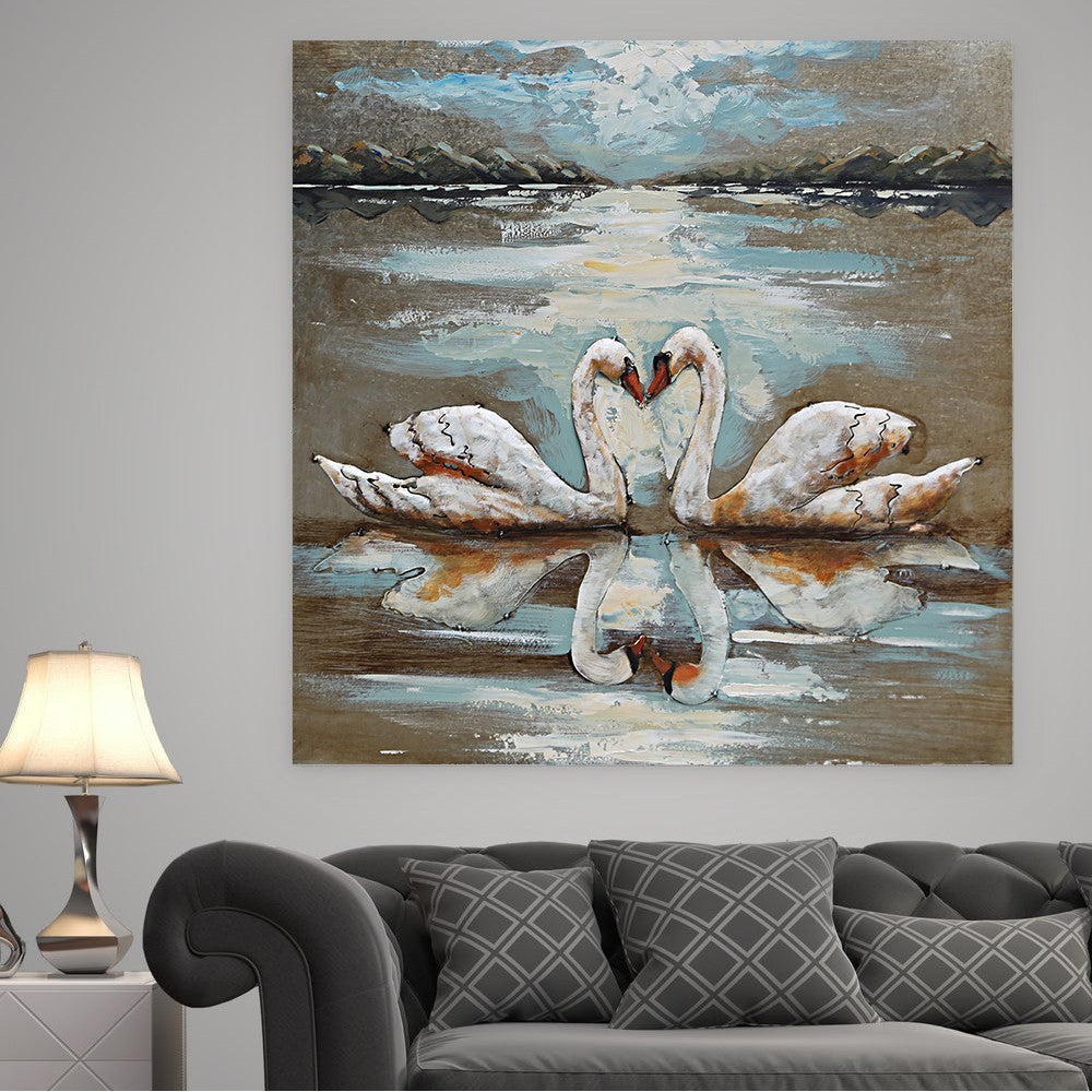 This striking wall art features two swans three Dimensional Fine Art artwork