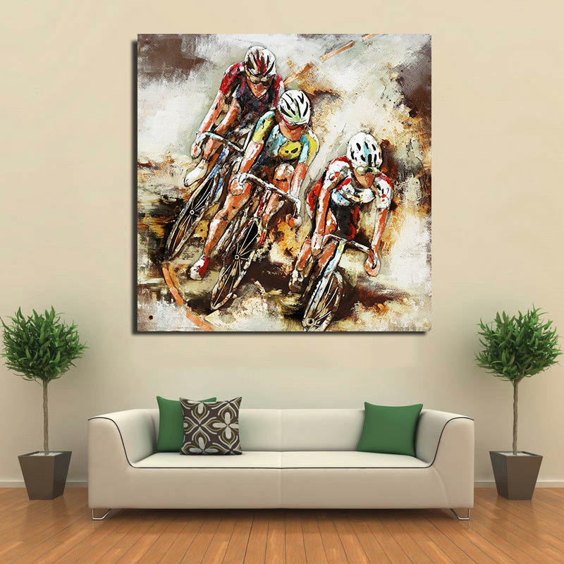 3D METAL PAINTING MULTI COLOR RETRO BICYCLE 80X120CM WALL MOUNT 3-D ART