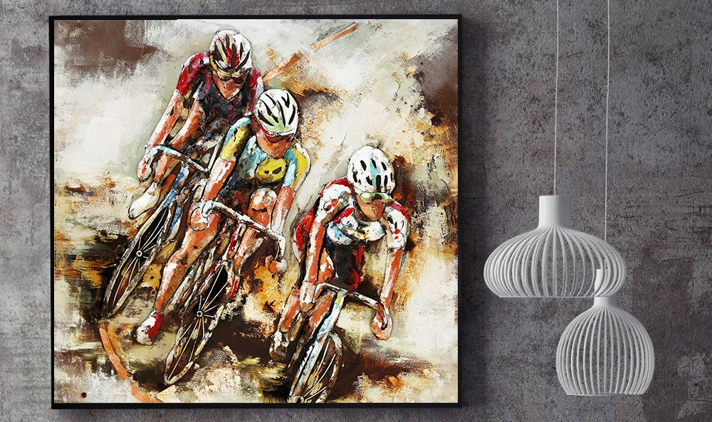 3D METAL PAINTING MULTI COLOR RETRO BICYCLE 80X120CM WALL MOUNT 3-D ART