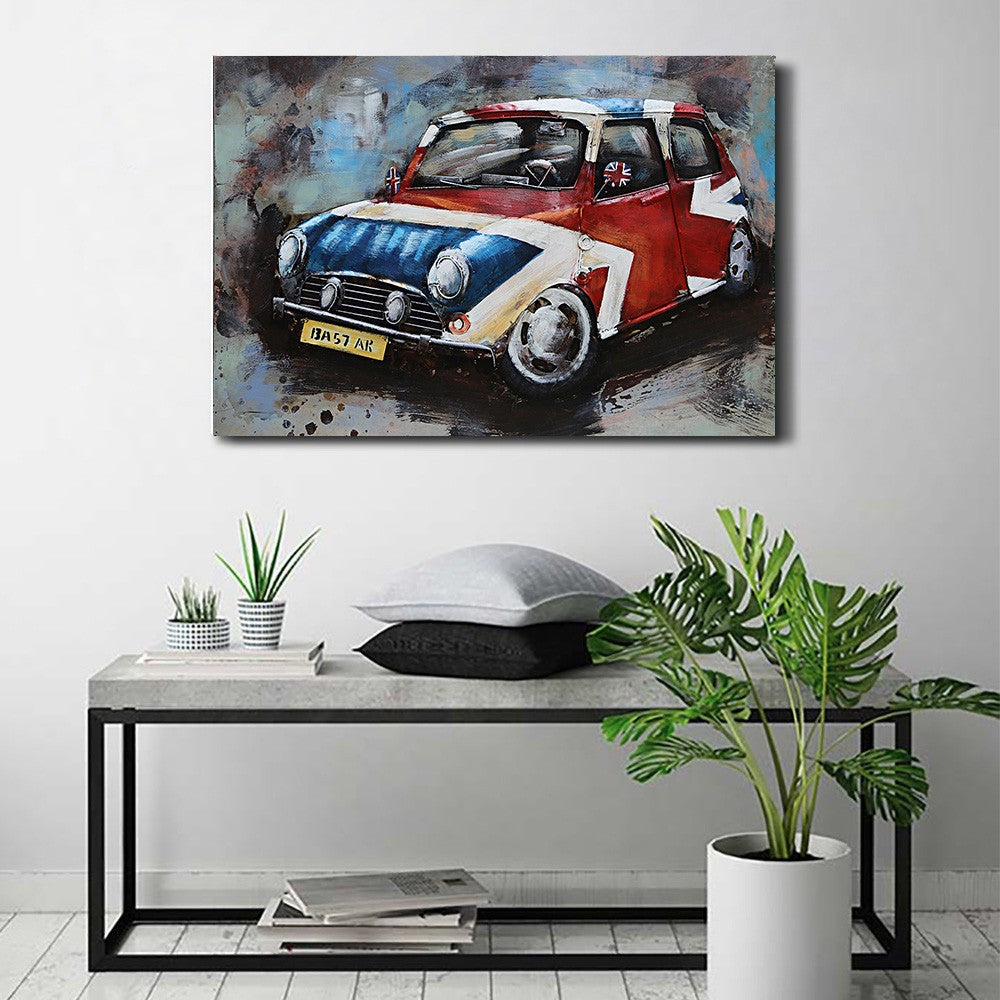 Automobile Mixed Media Iron Hand Painted Wall Décor Easy to Hang 4 Wall