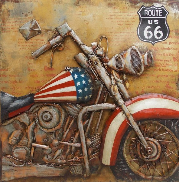 American Flag Eagle Motorcycle - 3D Full Metal Painting  Home Decor or Gifts