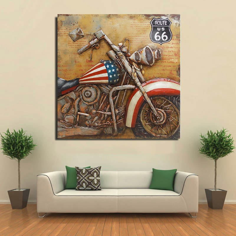 American Flag Eagle Motorcycle - 3D Full Metal Painting  Home Decor or Gifts