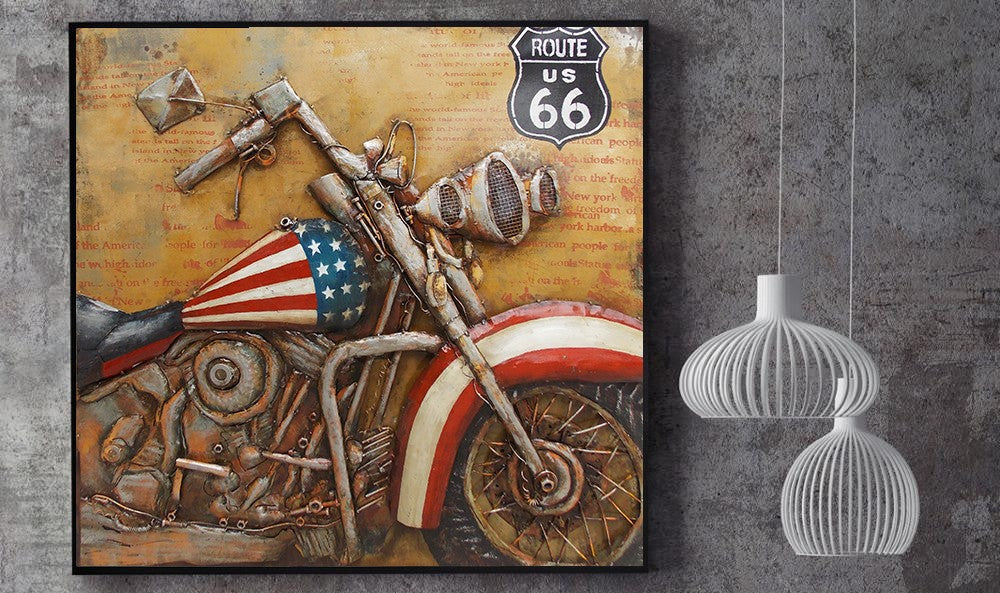 American Flag Eagle Motorcycle - 3D Full Metal Painting  Home Decor or Gifts