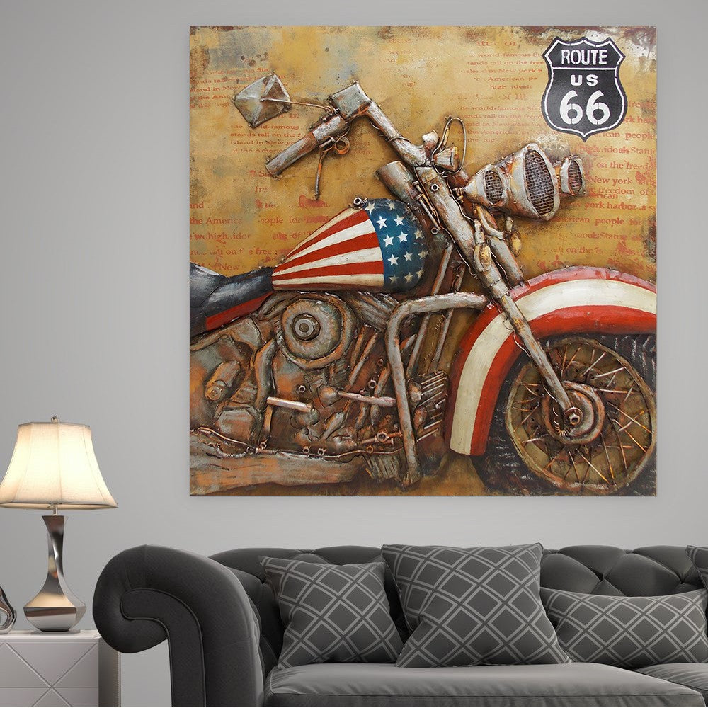 American Flag Eagle Motorcycle - 3D Full Metal Painting  Home Decor or Gifts