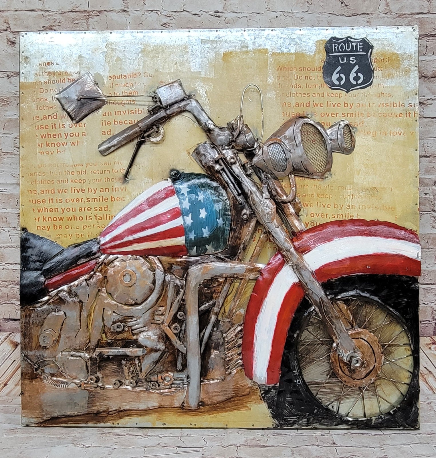 American Flag Eagle Motorcycle - 3D Full Metal Painting  Home Decor or Gifts
