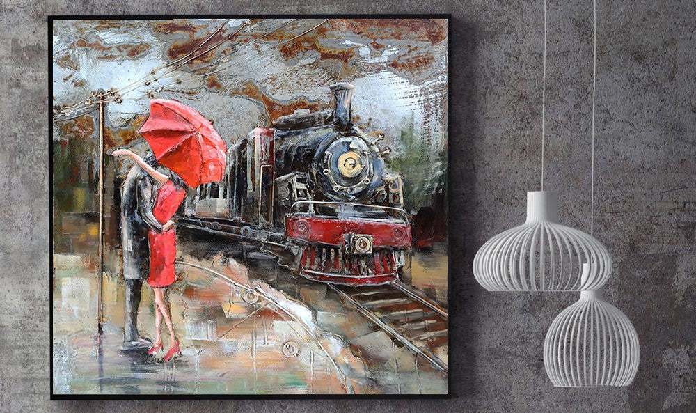 Wall Art 3D Train Full Steam Ahead Man Woman Kissing Classic Artwork Gift
