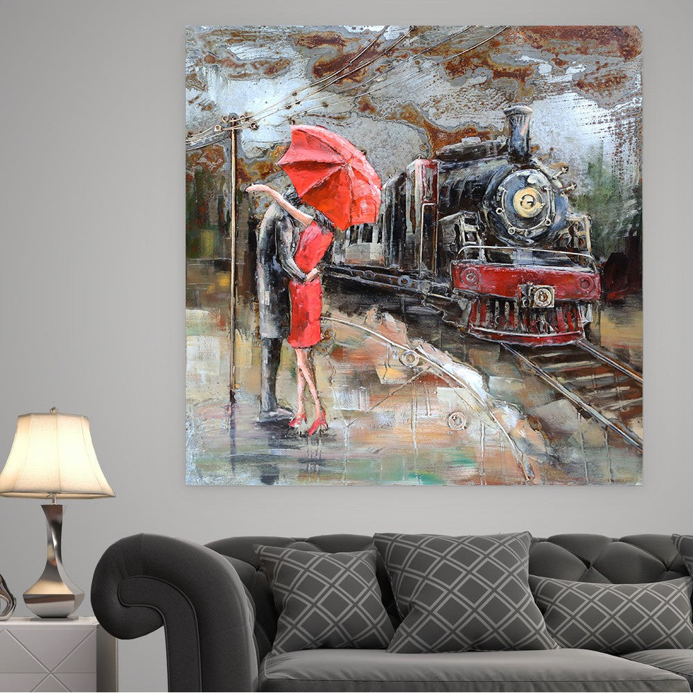 Wall Art 3D Train Full Steam Ahead Man Woman Kissing Classic Artwork Gift