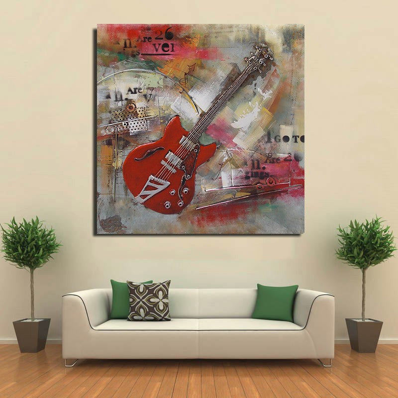 New 3D Metal Guitar Painting, Guitar Music Wall Art Handcrafted Fine Art