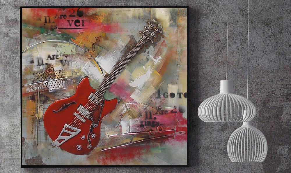 New 3D Metal Guitar Painting, Guitar Music Wall Art Handcrafted Fine Art