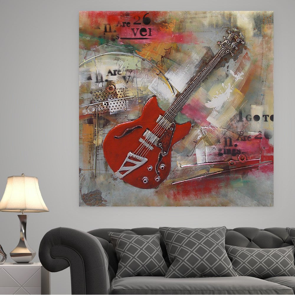 New 3D Metal Guitar Painting, Guitar Music Wall Art Handcrafted Fine Art