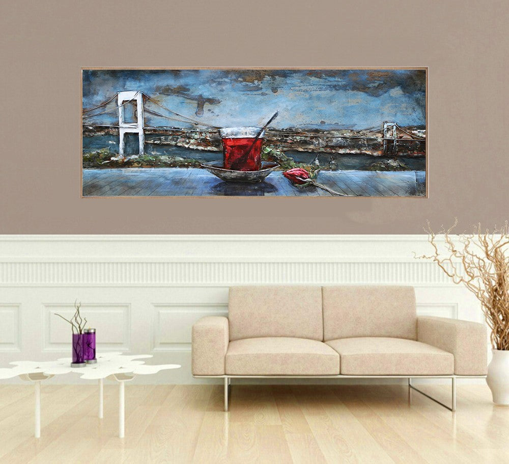 Collectible fine art by European Bronze Finery Romantic Scene Bridge 3-D Painting